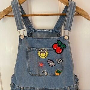 Curtain Call Costume Overalls Girls Sz AME Dance Blue Denim Colorful Patches Fun